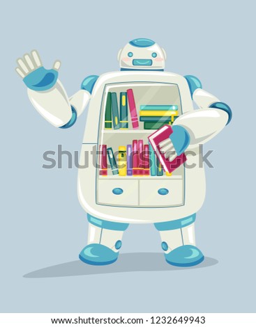 Illustration of a Robot Waving Its Hand with Books Inside as a Mobile Library