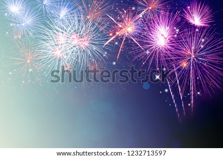 Abstract fireworks celebration on bokeh festive light background. Fireworks for copyspace and background