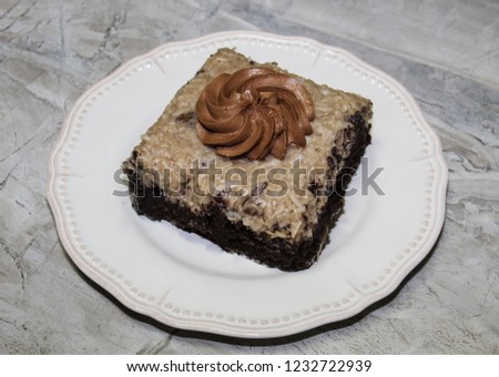 A piece of German Chocolate Cake.