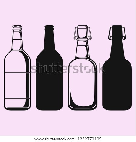 set bottle of beer vector silhouette isolated