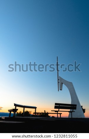 Centre of New Zealand monument at sunset.