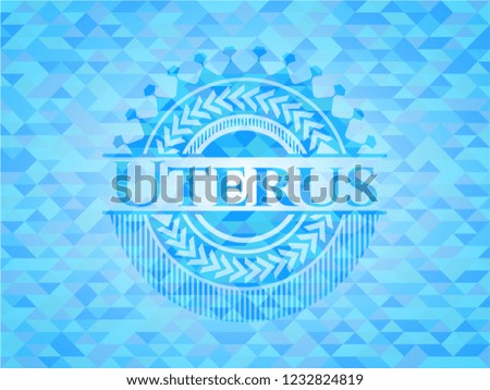 Uterus sky blue emblem. Mosaic background