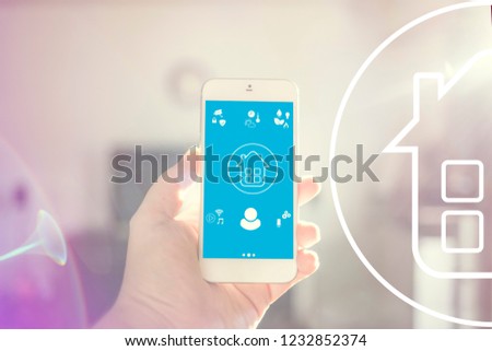Using Smart Home UI Screen on Smartphone in Hand