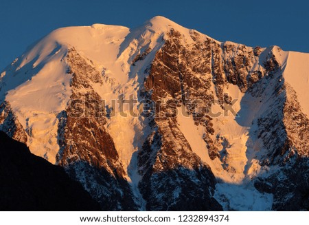 Mountain peaks at sunrise, bright view