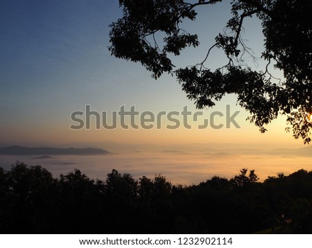 Sunrise, Sunrise sky, Beautiful sunrise sky, Sunrise in the mountain, Beautiful landscape of mountain and the mist view