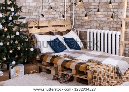 Christmas interior, Christmas tree. loft