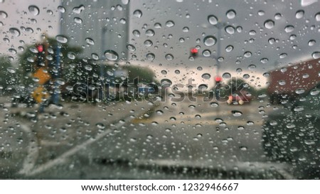 View from car seat. Car on a rainy day. Selective focus. 
