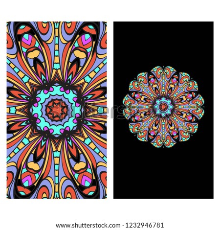 Colorful Ornamental Ethnic Flyer. Templates With Tribal Mandalas. Vector Illustration. For Congratulation or Invitation, Sale Banner.