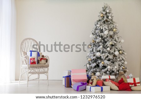 Christmas tree white background interior room new year gifts holidays