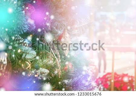 Christmas decorations on boken light background