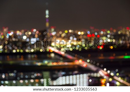 Blur and bokeh ligh of Tokyo skytree tower in Janpan at night light