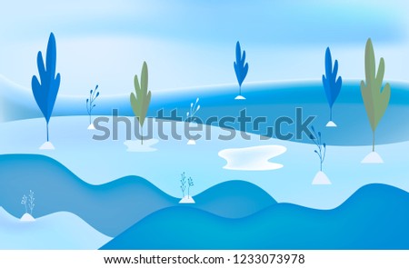 Winter snow landscape background. Minimal Flat vector illustration