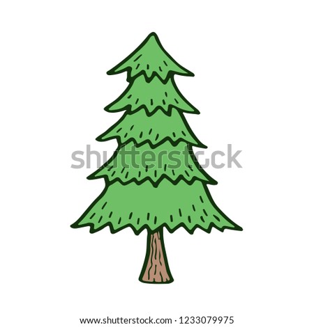 Hand drawn set of christmas tree or pine with cute shapes. Cut isolated vector illustration for your christmas, greeting banner design. Doodle sketch style. Tree element drawn by brush-pen. 