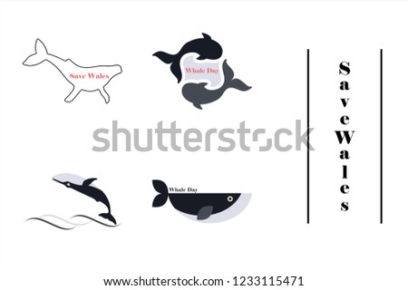 assembly of flat icons on theme Save whales