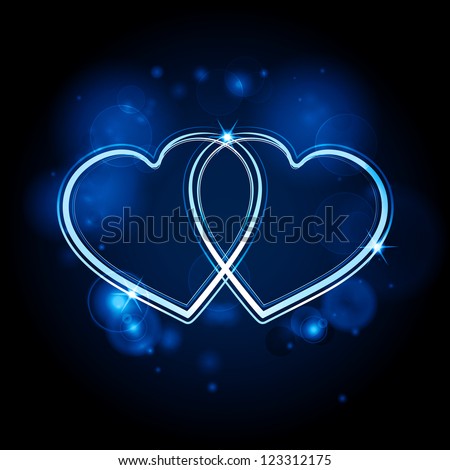 neon valentine hearts on a blue glowing background