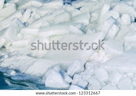 Fragments of ice frozen sea. Photo Close-up
