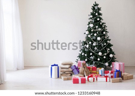 Christmas tree with presents new year holidays winter toys