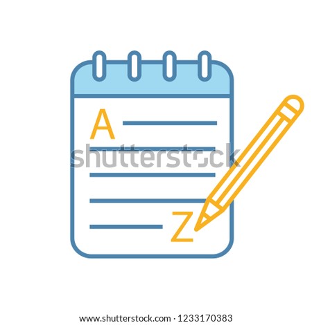 Grammar and writing color icon. Basic language skills. Foreign language learning. Taking notes. Notepad with pencil. Isolated vector illustration