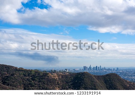 Los Angeles seen from Bronson canyon on a cloudy day. Southern California, USA