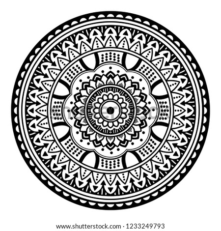 Mandala for coloring book, decorative round ornament. Can be used for greeting card, phone case print, etc. Hand drawn background, vector isolated on white. EPS 10 
