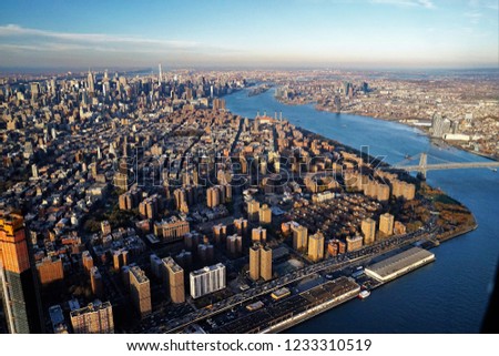Aerial view of Lower Manhattan and East River 