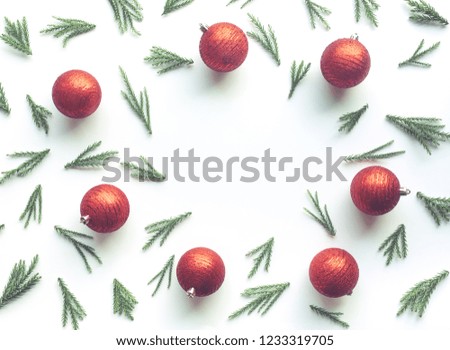 Christmas celebration concepts with pine branch and red ball  ornament on white background.winter season idea design