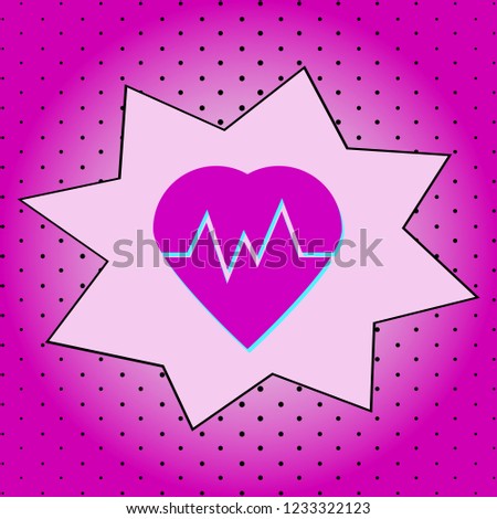 Heart and cardiogram. Purple icon pop-art background .Vector.