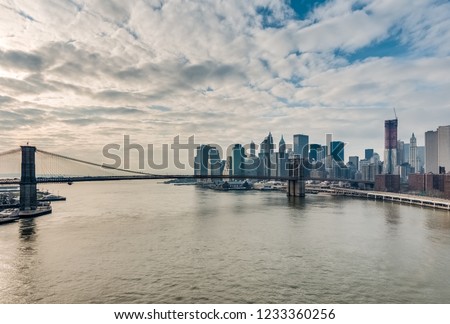 Brooklyn Bridge across East River in New York City, United States of America.