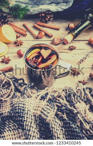 Mulled wine. With spices. Selective focus. Food and drink