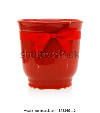 Red empty flower pot, isolated on white background