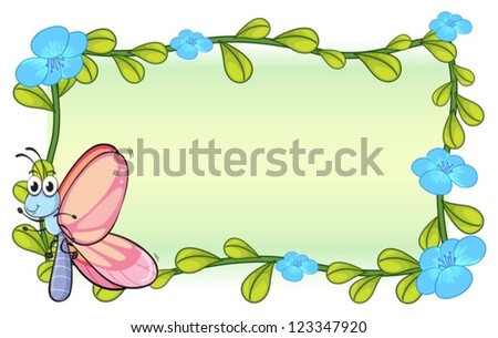 Illustration of a butterfly and a flower plant on a white background