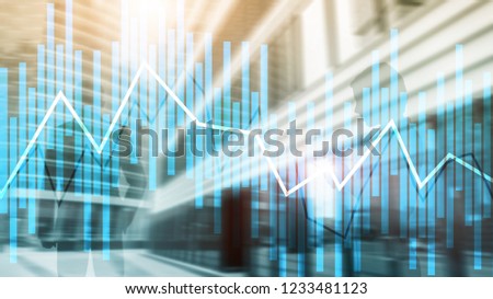 Trading and investment concept with candle chart, financial graph on blurred background abstract background.