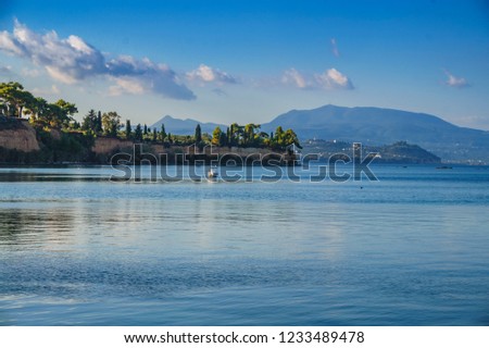 Beautiful view of the coastal town Koroni and the port at sunset. Messenia, Peloponnese, Greece