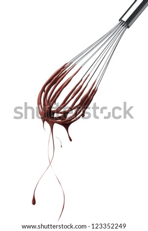 wire whisk with dripping chocolate isolated on white Royalty-Free Stock Photo #123352249