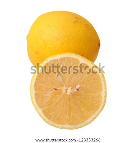 cutting and whole lemon isolated on white background