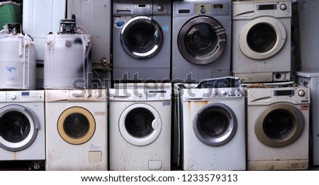 
Electronics Washing machine waste old, used and obsolete electronic equipment for  recycle in factory industry.
 Royalty-Free Stock Photo #1233579313