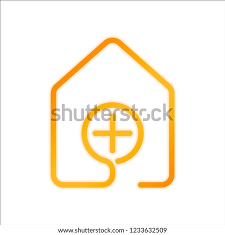 house with medical cross icon. line style. Orange sign with low light on white background