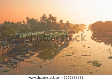 Morning sun at Maha Sawat Canal, Ban Sala Din,  Attractions in Nakhon Pathom Province, Thailand.