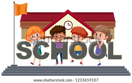 Students holding school text illustration