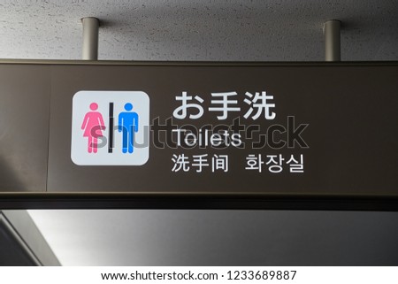 Toilets sign in Japanese and other languages, male and female