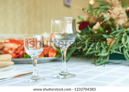 Close up picture of empty wine glasses in restaurant. 