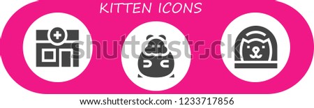 Vector icons pack of 3 filled kitten icons. Simple modern icons about  - Veterinary, Hamster, Cat