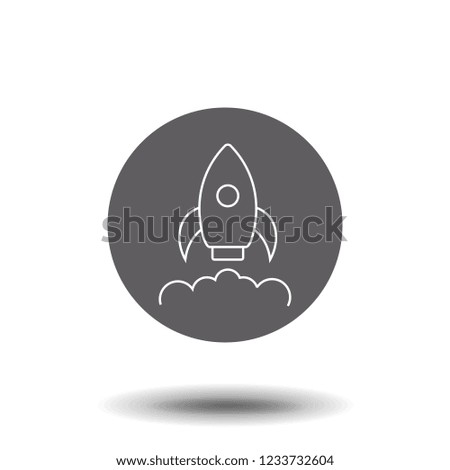 Rocket launch icon. Spaceship startup sign. Spacecraft flight symbol. Thin line icon on background. Vector illustration.