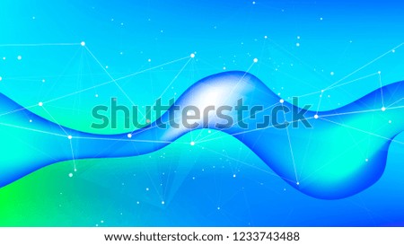 bright abstract illustration of a digital world - Blue Wave - transparent clear water wave on a blue turquoise green gradient background and a digital wave