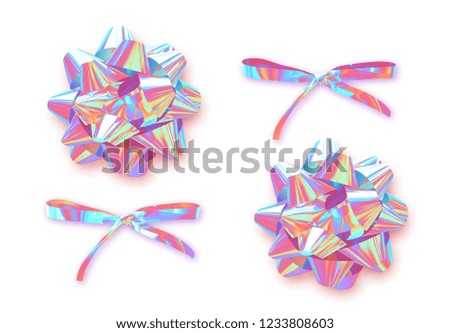 Set ribbon bows. Bow isolated realistic decorations, fashion color colorful chameleon.