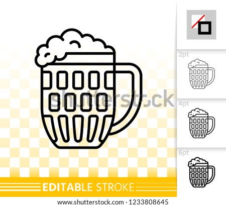 Beer Mug thin line icon. Outline web sign of glass. Pub cup linear pictogram with different stroke width. Bar simple vector symbol, transparent background. Beer pint editable stroke icon without fill