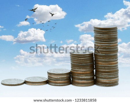 5 stacks of Thai coin with background show the meaning of growing money and wealth.