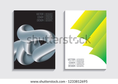 Modern covers with gradient wavy line shapes. Futuristic minimal design with a multi-colored bionic background. A4 format. Eps10 vector. For poster, layout, placard, grunge paper, card, book.