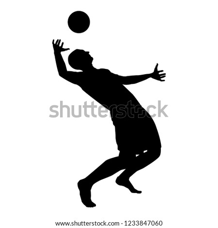 Volleyball player hits the ball with top silhouette side view Attack ball icon black color