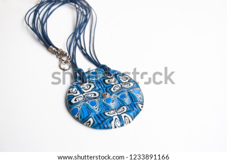 Big blue tribal pendant with christmas decoration. African handmade jewelry.